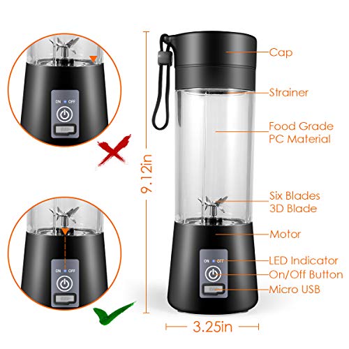 Portable Blender,Personal Blender,Smoothies Mini Jucier Cup USB Rechargeable and Personal Size Blender Shakes,380ml,Fruit Juice,Mixer