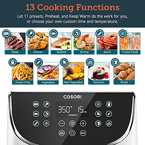COSORI Air Fryer Max XL(100 Recipes) Digital Hot Oven Cooker, One Touch Screen with 13 Cooking Functions, Preheat and Shake Reminder, 5.8 QT, Creamy White