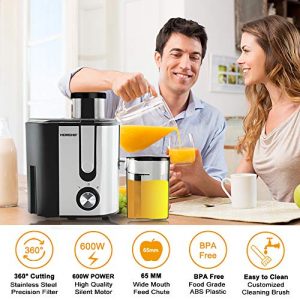 HERRCHEF Juicer Machines, 600W Juice Extractor with 3'' Big Mouth Feed Chute, Anti-drip Compact Juicer Machines Vegetable and Fruit , Easy to Clean, BPA-Free Stainless Steel Centrifugal Juicer