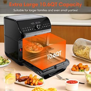 Air Fryer Oven, 10.6 QT Black Stainless Steel 10-in-1 Toaster Oven Air Fryer Combo, Digital Touchscreen Countertop Convection Oven Oilless Airfryer with 7 ​Accessories & Recipes