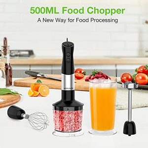 Immersion Blender Handheld, Hand Blender with 1000W 5-in-1 Stainless Steel Blades, 12-Speed Immersion Hand Stick Blender for Kitchen for Smoothies & Baby Food with 500ml Chopper, Milk Frother, Egg Whisk, 600ml Beaker