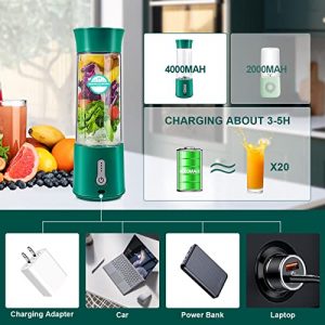 Portable Blender,USB Rechargeable Personal Size Blender,Portable Blender for Shakes and Smoothies,Bezior 17 Oz Travel Mini blender cup,4000mAh Sports Fruit veggie Juicer with Six Blades (Green)