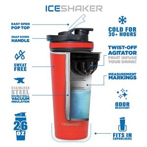 Ice Shaker Stainless Steel Insulated Water Bottle Protein Mixing Cup (As seen on Shark Tank) 26 oz (Silver)