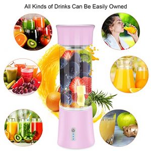 Portable Blender for Shakes and Smoothies, Mini Personal Blender USB Rechargeable with Six Blades, Blender Juicer Cup for Home Kitchen Sports Travel Outdoor（Pink）