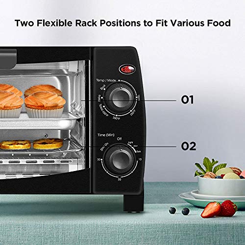 COMFEE' Toaster Oven Countertop, 4-Slice, Compact Size, Easy to Control with Timer-Bake-Broil-Toast Setting, 1000W, Black (CFO-BB101)