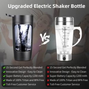 Electric Shaker Bottle, 22Oz Shaker Bottles For Protein Mixes, USB-Rechargeable Protein Shakes, Powerful Battery Blender Bottles For Protein, Coffee, Milkshakes(Black)