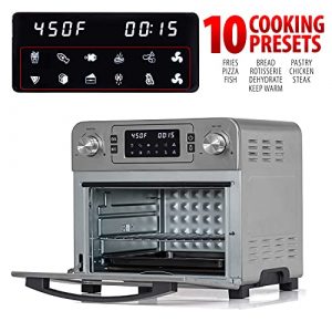 Deco Chef 24 QT Stainless Steel Countertop 1700 Watt Toaster Oven with Built-in Air Fryer and Included Rotisserie Assembly, Grill Rack, Frying Basket, and Baking Pan