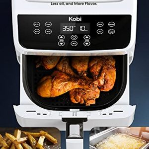 Kobi Air Fryer, XL 5.8 Quart,1700-Watt Electric Hot Air Fryers Oven & Oilless Cooker, LED Display, 8 Preset Programs, Shake Reminder, Roasting, Nonstick Basket, ETL Listed (100 Recipes Book) (White)