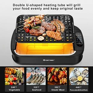 COSTWAY Indoor Smokeless Electric Grill, BBQ Grill 1500W with Dishwasher Nonstick Plate, Removable Oil Collection Tray, Smoker Extractor Fan, 248℉ to 446℉ Temperature Control Grill, FDA Certification