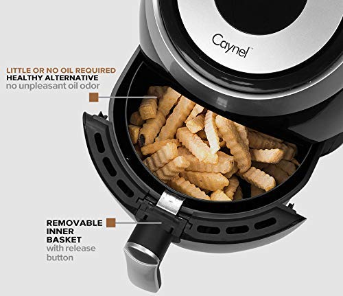 CAYNEL Digital Air Fryer XL (4.2QT Basket 5L Frying Pot) Touchscreen Programmable Deep Oven Cooker with 7 Cook Presets, Detachable Double Basket - Black, 1500W