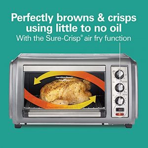 Hamilton Beach Sure-Crisp Air Fryer Countertop Toaster Oven, 6 Slice, Fits 12” Pizza, 1500W, Easy-Reach Access Door, Powerful Circulation, Grey (Renewed)