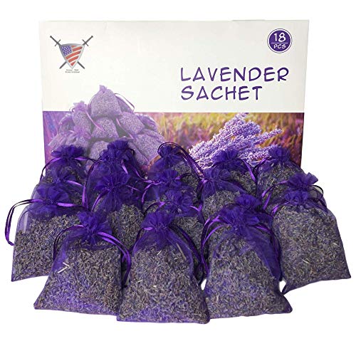 Armour Shell Lavender Sachets - Dried Lavendar Flower Sachet Bags (18 Pack) for Home Fragrance and Long-Lasting Fresh Scents, Natural Moths Away for Clothes Closets. Protect & Defend Clothing.