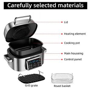 BBday 10-in-1 Electric Indoor Grill Combo, with 6.5 QT Air Fryer, Roast, Bake and Dehydrate, 1660W, Stainless Steel