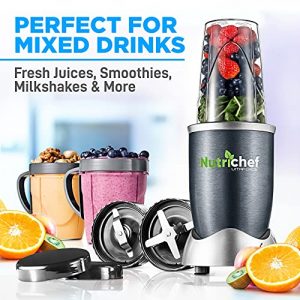 Personal Electric Single Serve Blender - 600W Professional Kitchen Countertop Mini Blender for Shakes and Smoothies w/ Pulse Blend, Convenient Lid Cover, Portable 10 & 20 Oz Cups - NutriChef NCBL60
