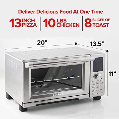 NUWAVE Bravo Air Fryer Toaster Smart Oven, 12-in-1 Countertop Convection Grill Griddle Combo, 30-Qt XL Capacity, Integrated Temperature Probe for Perfect Results, Heavy Duty Racks with Load of Over 30 Pounds, 50°-500°F Temperature Controls, Top and Bottom Heater Adjustments 0%-100%, Grill Griddle Accessories Included, Brushed Stainless Steel Look