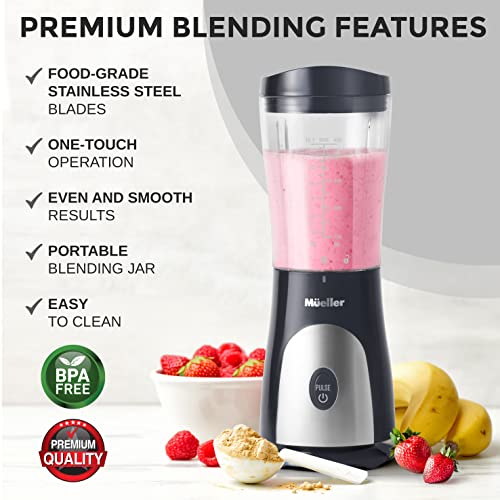Mueller Ultra Bullet Personal Blender for Shakes and Smoothies with 15 Oz Travel Cup and Lid, Juices, Baby Food, Heavy-Duty Portable Blender, Grey