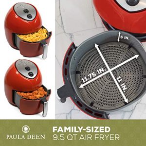Paula Deen 9.5 QT (1700 Watt) Family-Sized Air Fryer, Rapid Air Circulation System, Single Basket System, Ceramic Non-Stick Coating, Simple Knob Controls, 50 Recipes, 1-Year Warranty (Red)