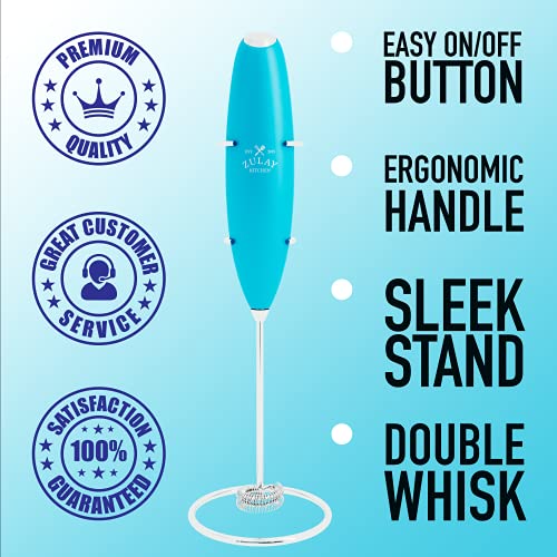 Zulay Double Whisk Milk Frother Handheld Mixer - High Powered Frother For Coffee With Improved Motor - Electric Whisk Drink Mixer For Cappuccino, Frappe, Matcha & More, Twin Whisk - Teal