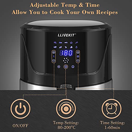 LLIVEKIT 10-In-1 Air Fryer Large Family Size 7 Quart Hot Air Fryer Oil Free Digital Touchscreen Basket Style Air Fryer with Recipe Book