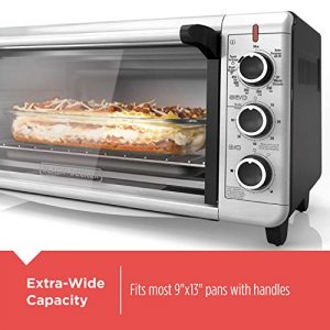 BLACK+DECKER TO3240XSBD 8-Slice Extra Wide Convection Countertop Toaster Oven, Includes Bake Pan, Broil Rack & Toasting Rack, Stainless Steel/Black Convection Toaster Oven