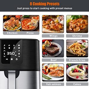 KitCook Large Air Fryer, 1500W 7QT AirFryer Cooker, Adjustable Temperature 100-400°F, 8 Presets Menu, Digital Touch Screen, Nonstick Basket, Hot Frying Pot Stainless Steel Air fryers(Recipes/Skewers included)