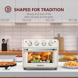 DAWAD Air Fryer Toaster Oven, Compact Small Convection Oven Countertop For Fries, Chicken, Pizza, Cake, Bread, Muffin, Steak, 19QT With 4 Accessories, 33 Original Recipes, 1550W, Cream White