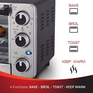 Toaster Oven 4 Slice, Multi-function Stainless Steel Finish with Timer - Toast - Bake - Broil Settings, Natural Convection - 1100 Watts of Power, Includes Baking Pan and Rack by Mueller Austria