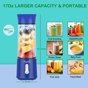 Portable Blender, TastLi Travel Mini Personal Blender for Shakes and Smoothies, with 16 .9 oz Bottle, Waterproof, 4000mAh USB Rechargeable, Small Juicer Cup Ice Mixer Electric Smoothie Blender Maker (Dark blue)
