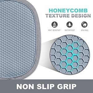 Rorecay Silicone Pot Holders Sets: Heat Resistant Oven Hot Pads with Pockets Non Slip Grip Large Potholders for Kitchen Baking Cooking | Quilted Liner | 9.8 x 7.6 Inches | Gray | Pack of 2