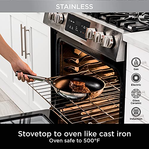 Ninja C63000 Foodi NeverStick Stainless 8-Inch, 10.25-Inch, & 12-Inch Fry Pan Set, Polished Stainless-Steel Exterior, Nonstick, Durable & Oven Safe to 500°F, Silver
