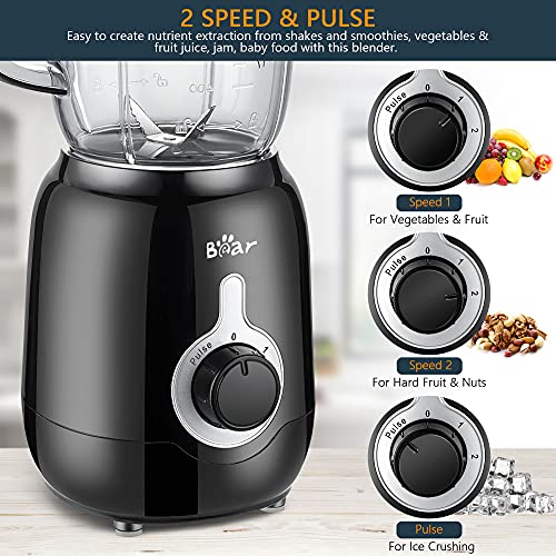 Bear Countertop Blender, 700W Professional Smoothie Blender with 40oz Blender Cup for Shakes and Smoothies, 3-Speed for Crushing Ice, Puree and Frozen Fruit with Autonomous Clean