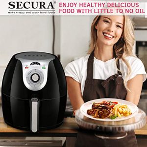 Secura Electric Hot Air Fryer 1700 Watt Extra Large Capacity 5.0 L / 5.3 QT Household Low Fat Healthy Hot Air Fryers with Basket and Additional Accessories, Recipes, BBQ Rack and Skewers
