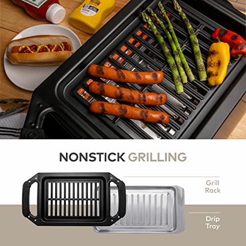 ChefWave Sosaku Smokeless Indoor Grill George Foreman Grill Removeable Plates Non-Stick Korean BBQ Electric Grill Indoor with Infrared Technology - Kebab Set, Fries Basket & Fish Cage, Rotisserie