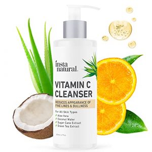 Vitamin C Cleanser - Anti Aging Face Wash & Exfoliating Facial Cleansing Gel Reduces Wrinkles, Dark Spots, Blemishes & Breakouts for Clear Skin With Natural Aloe Vera, Coconut Water & Green Tea