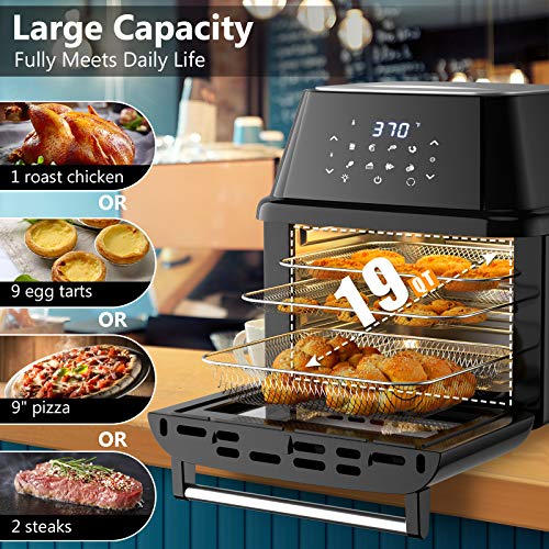 COSTWAY 8-in-1 Air Fryer Toaster Oven, Multifunctional Programmable 19QT Cooking Oven with 10 Accessories, Rotisserie, 8 Pre-set Recipe, LED Digital Touchscreen, Viewing Window, 1800W