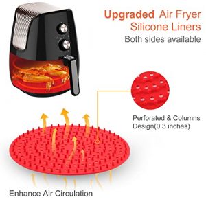Air Fryer Accessories,Reusable Air fryer Silicone Liners 2 Pack with Air Fryer Magnetic Cheat Sheet 3 Pack, Non Stick, Air Fryer Accessory Parchment Paper Replacement (8 Inch/Round, Black/Red)