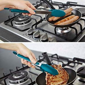 StarPack Premium Silicone Kitchen Tongs (9-Inch & 12-Inch) - Stainless Steel with Non-Stick Silicone Tips, High Heat Resistant to 600°F, For Cooking, Serving, Grill, BBQ & Salad (Teal Blue)