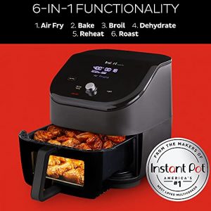 Instant Vortex Plus 6 Quart 6-in 1 Air Fryer with ClearCook™ Easy View Windows and EvenCrisp™ Technology, Air Fry, Roast, Broil, Bake, Reheat, Dehydrate, 1700W, Black