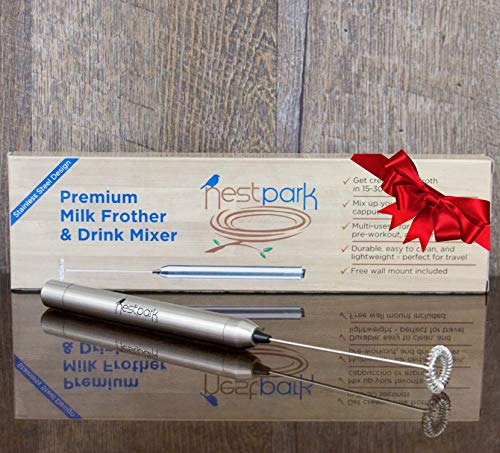 Nestpark Portable Drink Mixer and Milk Frother Wand - Small Hand-Held Mini Mixer Electric Stick Blender - Bulletproof Keto Coffee Blender Rapid Emulsifier - Cordless and Battery Operated
