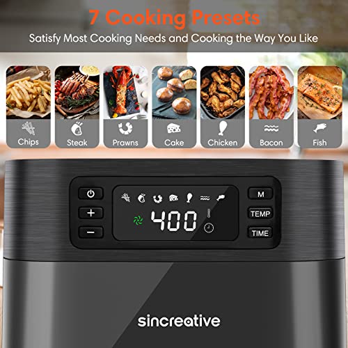 Air Fryer XL, 5.8 QT Hot Air Fryer Oven to Grill Bake Roast, 7-in-1 Large Family Size Airfryer with Digital Touch Screen, Non-Stick Basket and Recipe Book | Stainless Steel ETL/UL Cert, Black