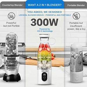 Portable Blender, Personal Blender for Shakes and Smoothies, 18oz Portable Blender USB Rechargeable, As POWERFUL As Many Countertop Blenders / Crushes ice cubes, frozen fruit, nuts /3X MORE POWERFUL Than Most USB Personal Blenders, Leegoal Blender Bravo White