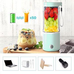 Portable Blender for Shakes and Smoothies APPARETE 420ml Personal Mini Blender Bottles Handheld Smoothie Juicer Cup Makers with 4000mAh Rechargeable & 6 3D Blades for Home Travel Office Sport… (Blue)