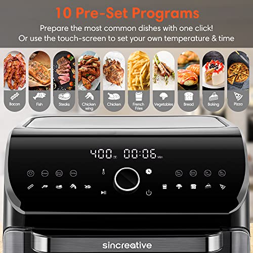 Air Fryer Toaster Oven, 10.6 QT Toaster Oven Air Fryer Combo with Dehydrator & Rotisserie, 10-in-1 XL Large Family Size Air Fryer with LED Touch Screen, 7 ​Accessories, Black