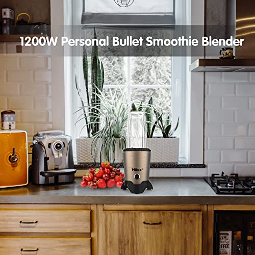 Hilax Blenders, 1200W Personal Bullet Smoothie Blenders, High Speed Blender and Small Coffee Grinder, 2-Set Blades, 35oz and 14oz Portable Travel Bottles and Lids, BPA Free (champagne)