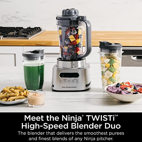 Ninja SS151 TWISTi Blender DUO, High-Speed 1600 WP Smoothie Bowl Maker & Nutrient Extractor* 5 Functions for Smoothie Bowls, Spreads & More, smartTORQUE, 34-oz. Pitcher & (2) To-Go Cups, Gray