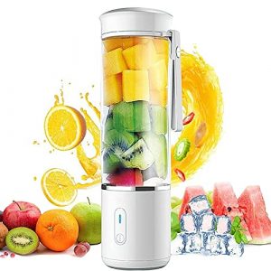 Portable Blender, 14oz USB Rechargeable Blender, Personal Travel Blender Cup for Shakes and Smoothies, Six 3D Blades, Suitable for Home Office and Travel, White