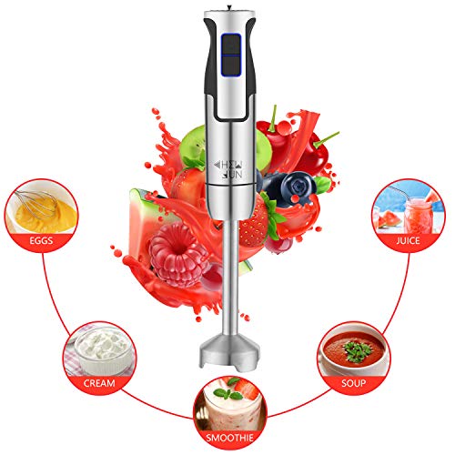 CHEW FUN Multipurpose Immersion Hand Blender Poweful 500 Watt,9-Speed,High Power Low Noise,3-in-1 includes Detachable Chopper ,Egg Whisk,Milk Frother