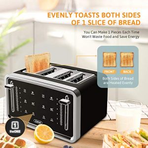 Gevi Toaster 4 Slice,Led Display Touchscreen Bagel Toaster with Dual Control Panels of Bagel/Reheat/Defrost/Cancel/Toasting One Slice/Longer Function,6 Shade Setting