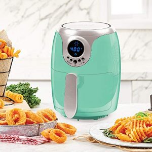 Copper Chef 2 QT Black and Copper Air Fryer - Turbo Cyclonic Airfryer With Rapid Air Technology For Less Oil-Less Cooking. Includes Recipe Book (Teal)