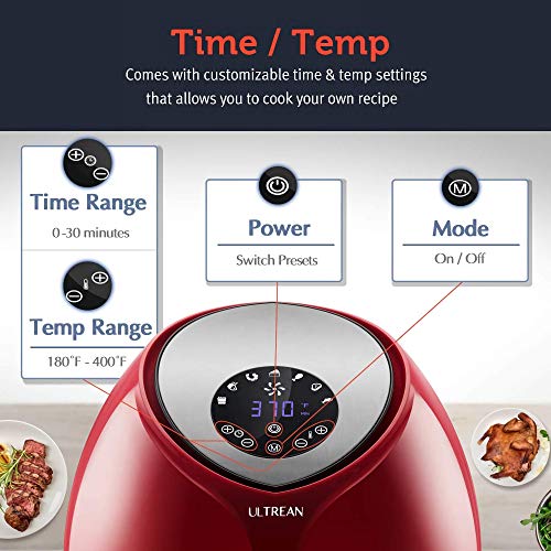 Ultrean Large Air Fryer 8.5 Quart, Electric Hot Air Fryers XL Oven Oilless Cooker with 7 Presets, LCD Digital Touch Screen and Nonstick Detachable Basket, UL Certified, Cook Book, 1700W (Red)